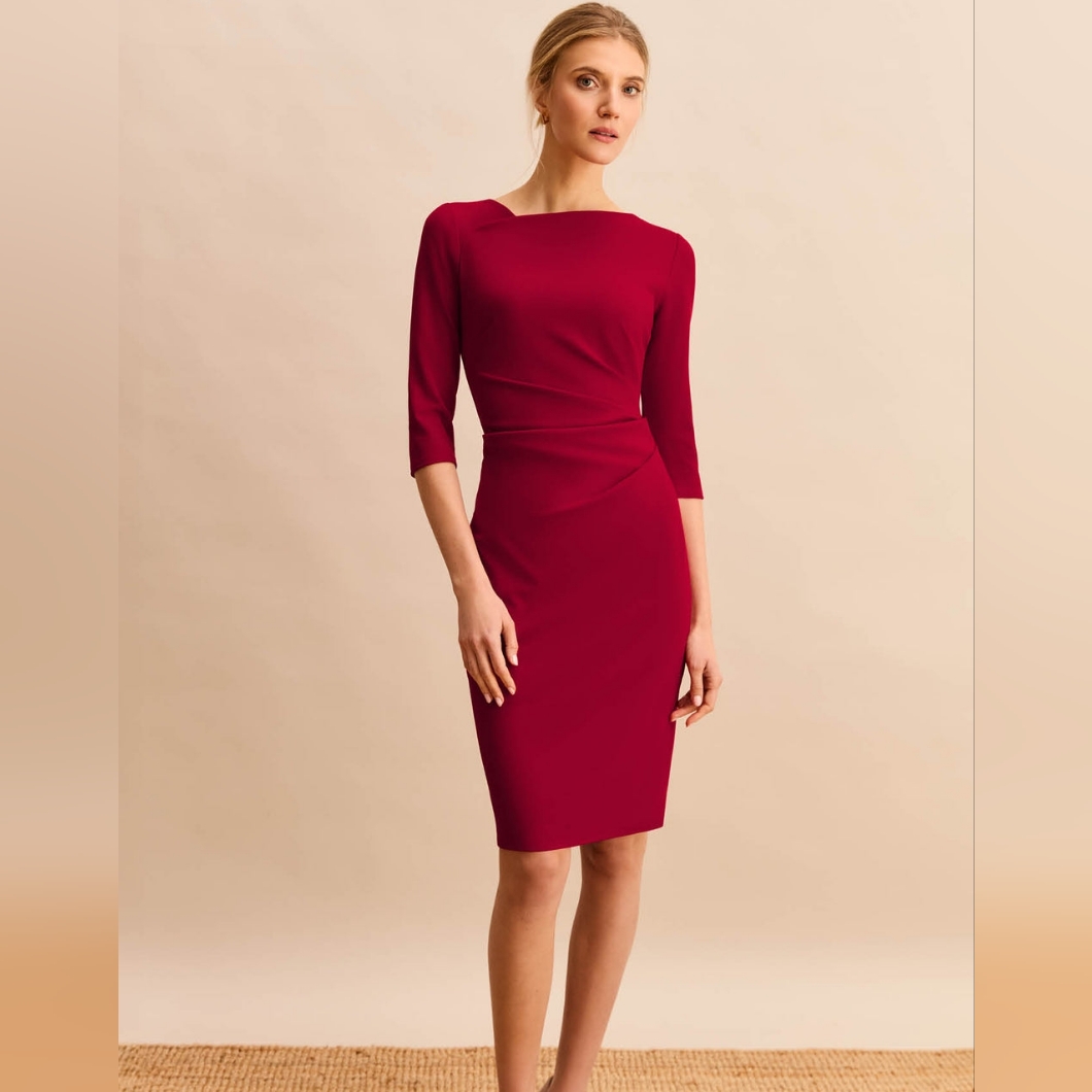 Nwt Libby London Tiverton Stretch Crepe Dress In Red Size 10 (Uk 14)